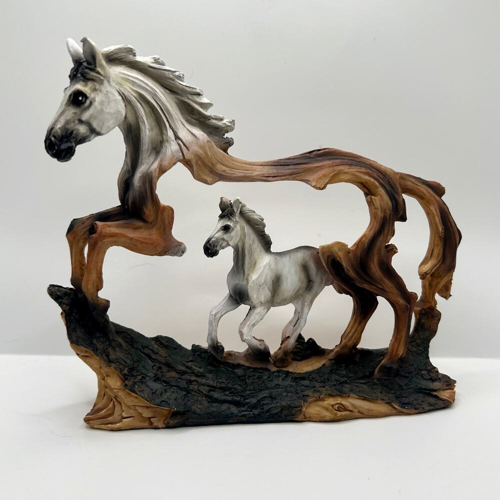 Horse Cowboy Sculpture Unique Design Wild Mustangs Western Art Design 9” EUC